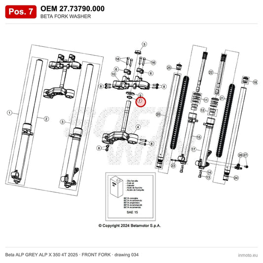 BETA FORK WASHER – OEM 27.73790.000, position 7 on the Beta ALP GREY ALP X 350 4T 2025 front fork drawing