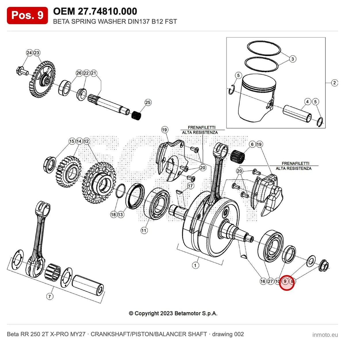 BETA SPRING WASHER DIN137 B12 FST – OEM 27.74810.000, position 9 on the Beta RR 250 2T X-PRO MY27 crankshaft/piston/balancer shaft drawing
