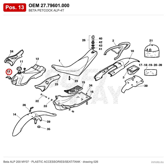 BETA PETCOCK ALP-4T – OEM 27.79601.000, position 13 on the Beta ALP 200 MY07 plastic accessories/seat/tank drawing