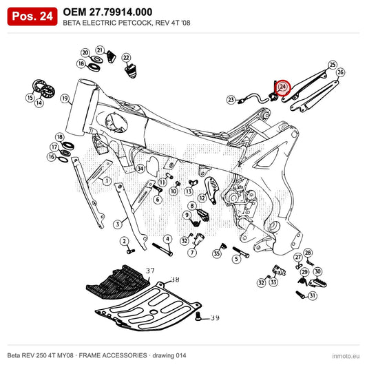 BETA ELECTRIC PETCOCK, REV 4T '08 – OEM 27.79914.000, position 24 on the Beta REV 250 4T MY08 frame accessories drawing