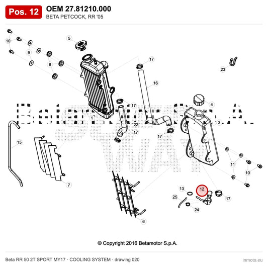 BETA PETCOCK, RR '05 – OEM 27.81210.000, position 12 on the Beta RR 50 2T SPORT MY17 cooling system drawing