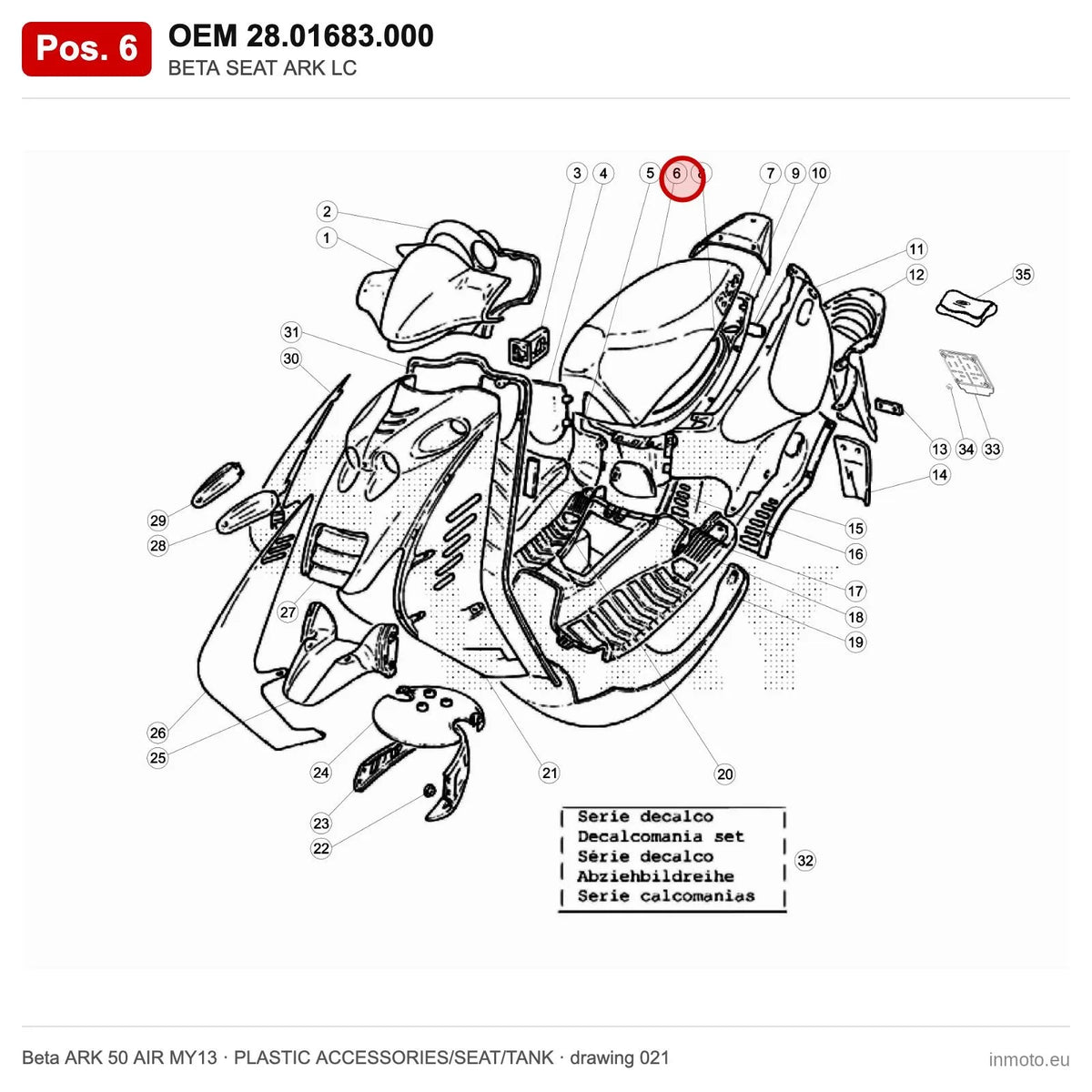 BETA SEAT ARK LC – OEM 28.01683.000, position 6 on the Beta ARK 50 AIR MY13 plastic accessories/seat/tank drawing