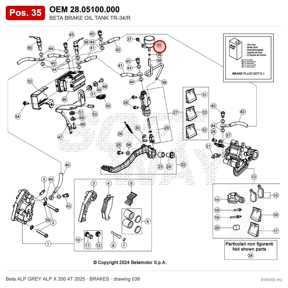 BETA BRAKE OIL TANK TR-34/R – OEM 28.05100.000, position 35 on the Beta ALP GREY ALP X 350 4T 2025 brakes drawing