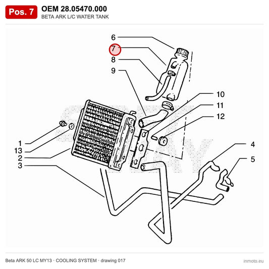 BETA ARK L/C WATER TANK – OEM 28.05470.000, position 7 on the Beta ARK 50 LC MY13 cooling system drawing