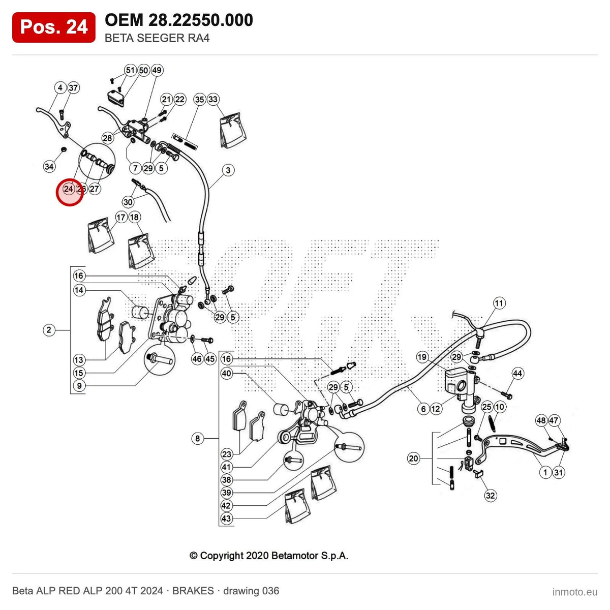 BETA SEEGER RA4 – OEM 28.22550.000, position 24 on the Beta ALP RED ALP 200 4T 2024 brakes drawing