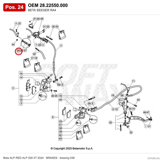 BETA SEEGER RA4 – OEM 28.22550.000, position 24 on the Beta ALP RED ALP 200 4T 2024 brakes drawing