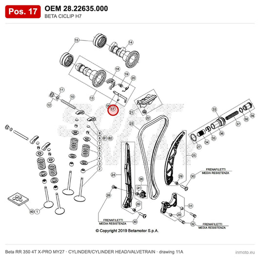 BETA CICLIP H7 – OEM 28.22635.000, position 17 on the Beta RR 350 4T X-PRO MY27 cylinder/cylinder head/valvetrain drawing