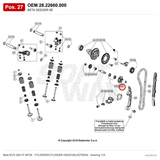 BETA SEEGER 9E – OEM 28.22660.000, position 27 on the Beta EVO 300 4T MY26 cylinder/cylinder head/valvetrain drawing