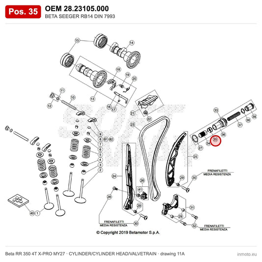 BETA SEEGER RB14 DIN 7993 – OEM 28.23105.000, position 35 on the Beta RR 350 4T X-PRO MY27 cylinder/cylinder head/valvetrain drawing