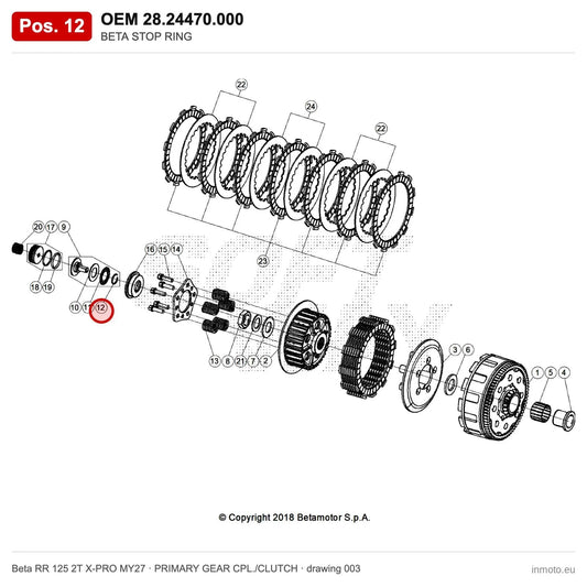 BETA STOP RING – OEM 28.24470.000, position 12 on the Beta RR 125 2T X-PRO MY27 primary gear cpl./clutch drawing