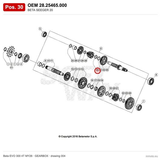 BETA SEEGER 20 – OEM 28.25465.000, position 30 on the Beta EVO 300 4T MY26 gearbox drawing