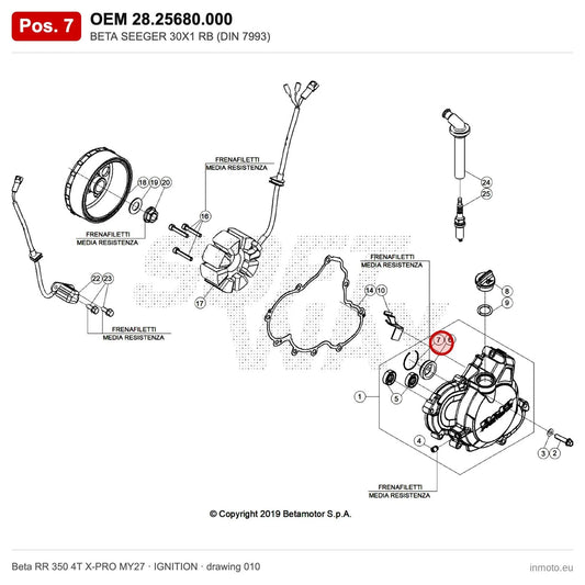 BETA SEEGER 30X1 RB (DIN 7993) – OEM 28.25680.000, position 7 on the Beta RR 350 4T X-PRO MY27 ignition drawing