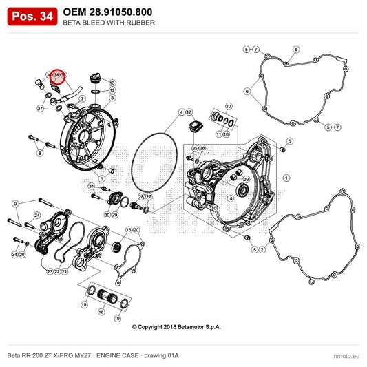 BETA BLEED WITH RUBBER – OEM 28.91050.800, position 34 on the Beta RR 200 2T X-PRO MY27 engine case drawing