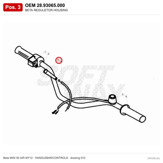 BETA REGULETOR HOUSING – OEM 28.93065.000, position 3 on the Beta MINI 50 AIR MY12 handlebar/controls drawing