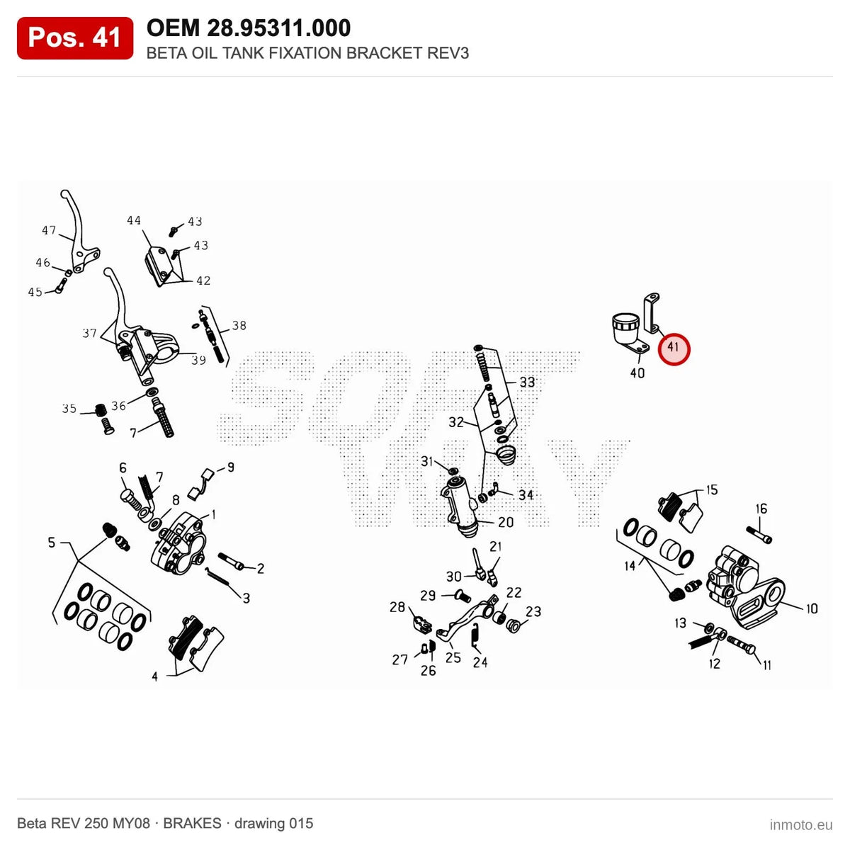 BETA OIL TANK FIXATION BRACKET REV3 – OEM 28.95311.000, position 41 on the Beta REV 250 MY08 brakes drawing
