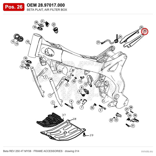 BETA PLAIT, AIR FILTER BOX – OEM 28.97017.000, position 26 on the Beta REV 250 4T MY08 frame accessories drawing