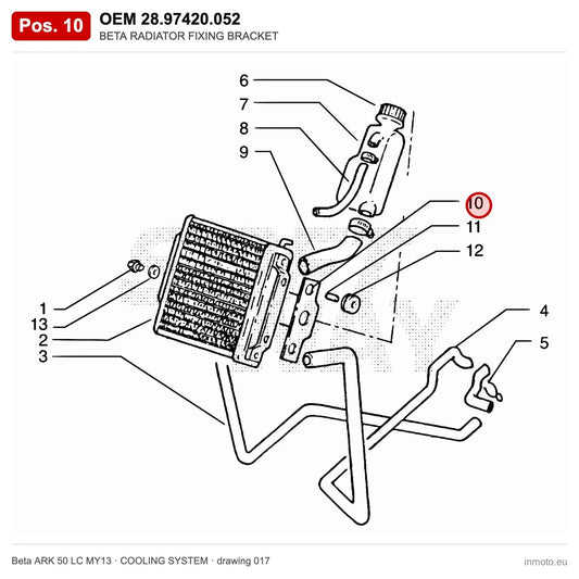 BETA RADIATOR FIXING BRACKET – OEM 28.97420.052, position 10 on the Beta ARK 50 LC MY13 cooling system drawing