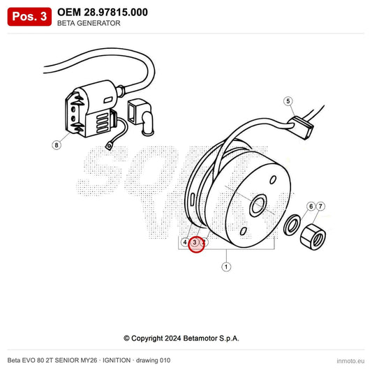 BETA GENERATOR – OEM 28.97815.000, position 3 on the Beta EVO 80 2T SENIOR MY26 ignition drawing