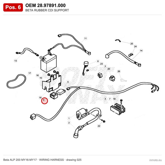 BETA RUBBER CDI SUPPORT – OEM 28.97891.000, position 6 on the Beta ALP 200 MY16-MY17 wiring harness drawing