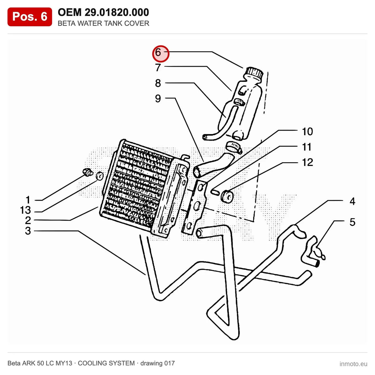 BETA WATER TANK COVER – OEM 29.01820.000, position 6 on the Beta ARK 50 LC MY13 cooling system drawing