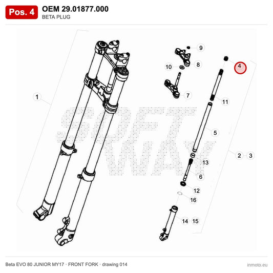 BETA PLUG – OEM 29.01877.000, position 4 on the Beta EVO 80 JUNIOR MY17 front fork drawing
