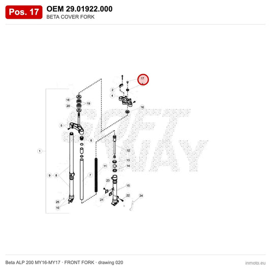 BETA COVER FORK – OEM 29.01922.000, position 17 on the Beta ALP 200 MY16-MY17 front fork drawing