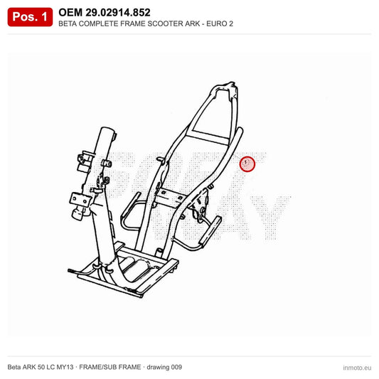 BETA COMPLETE FRAME SCOOTER ARK - EURO 2 – OEM 29.02914.852, position 1 on the Beta ARK 50 LC MY13 frame/sub frame drawing