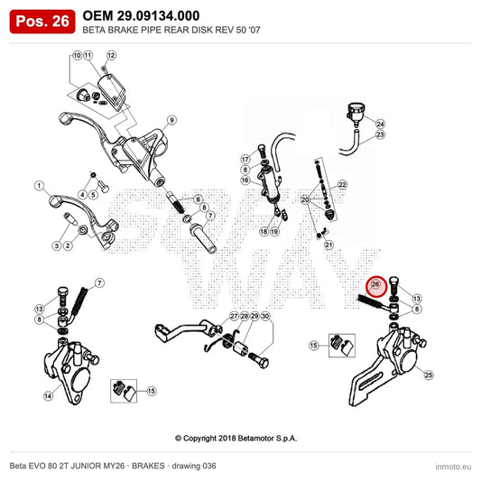 BETA BRAKE PIPE REAR DISK REV 50 '07 – OEM 29.09134.000, position 26 on the Beta EVO 80 2T JUNIOR MY26 brakes drawing