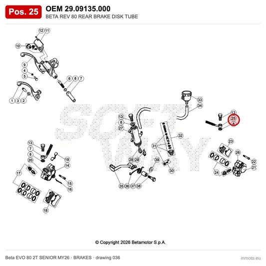BETA REV 80 REAR BRAKE DISK TUBE – OEM 29.09135.000, position 25 on the Beta EVO 80 2T SENIOR MY26 brakes drawing