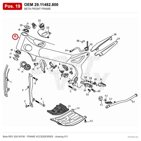 BETA FRONT FRAME – OEM 29.11482.800, position 19 on the Beta REV 250 MY06 frame accessories drawing