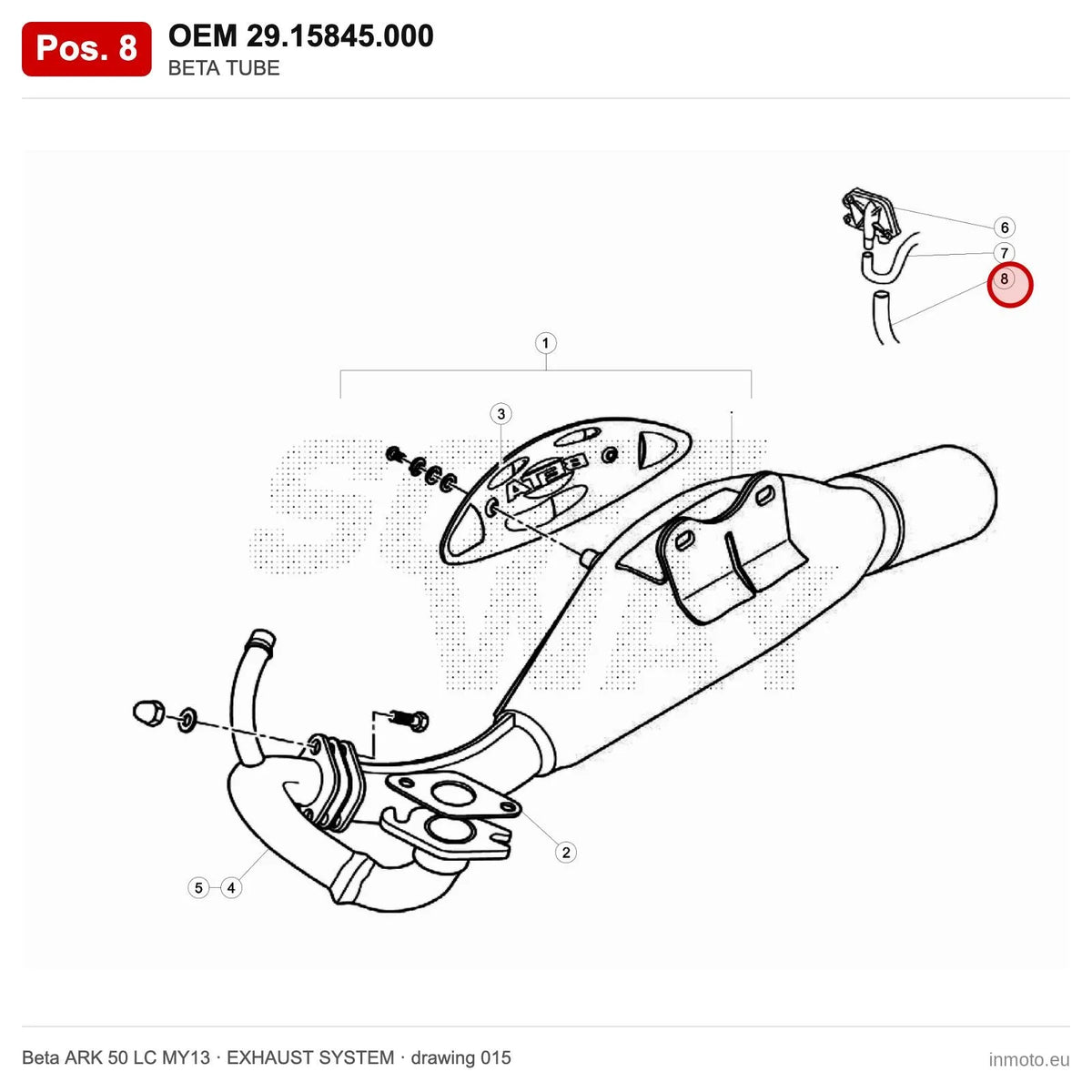 BETA TUBE – OEM 29.15845.000, position 8 on the Beta ARK 50 LC MY13 exhaust system drawing