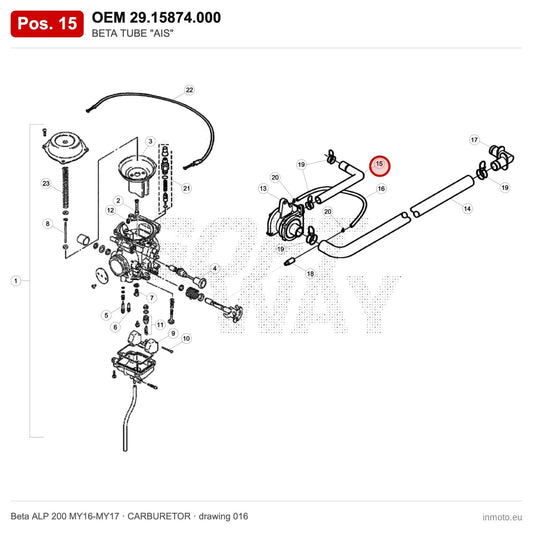 BETA TUBE "AIS" – OEM 29.15874.000, position 15 on the Beta ALP 200 MY16-MY17 carburetor drawing