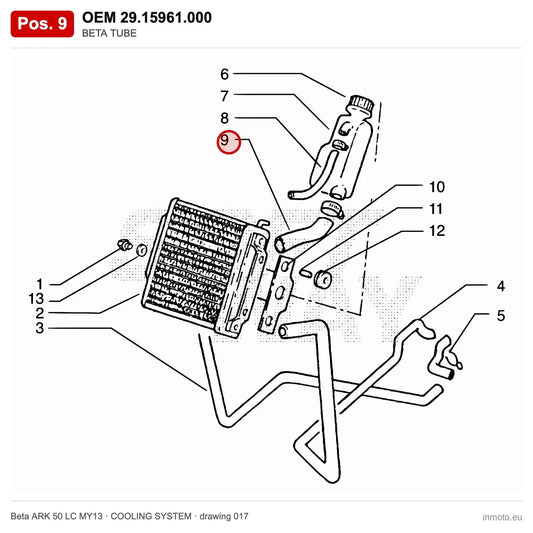 BETA TUBE – OEM 29.15961.000, position 9 on the Beta ARK 50 LC MY13 cooling system drawing