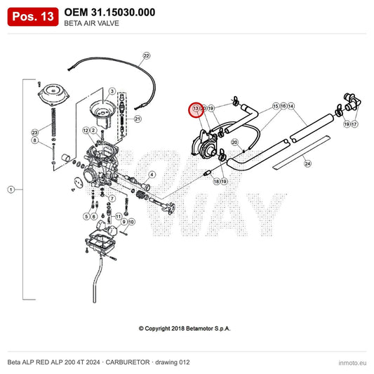BETA AIR VALVE – OEM 31.15030.000, position 13 on the Beta ALP RED ALP 200 4T 2024 carburetor drawing