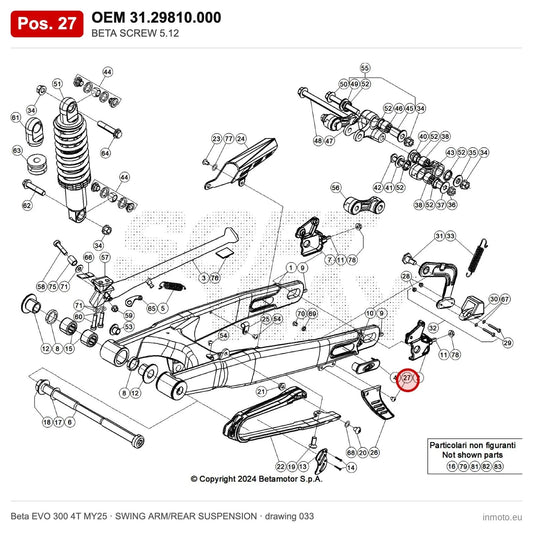 BETA SCREW 5.12 – OEM 31.29810.000, position 27 on the Beta EVO 300 4T MY25 swing arm/rear suspension drawing