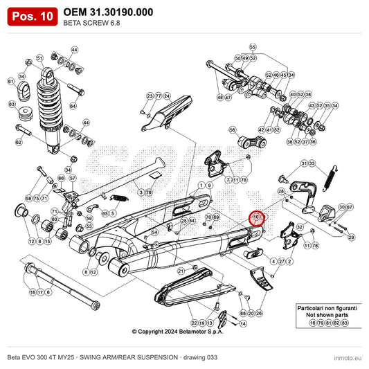 BETA SCREW 6.8 – OEM 31.30190.000, position 10 on the Beta EVO 300 4T MY25 swing arm/rear suspension drawing
