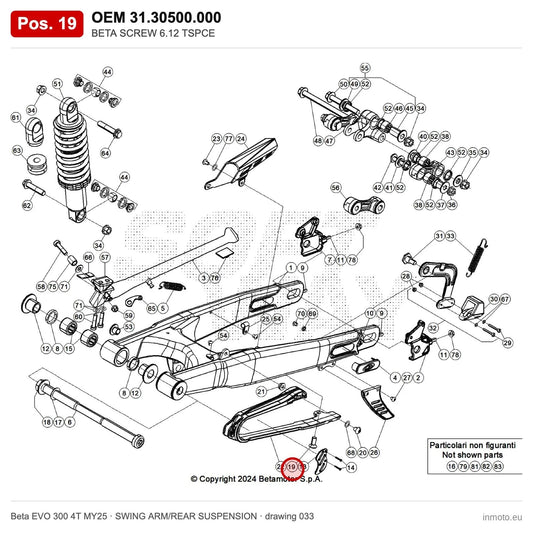 BETA SCREW 6.12 TSPCE – OEM 31.30500.000, position 19 on the Beta EVO 300 4T MY25 swing arm/rear suspension drawing