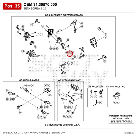 BETA SCREW 6.20 – OEM 31.30570.000, position 35 on the Beta EVO 125 2T MY25 wiring harness drawing