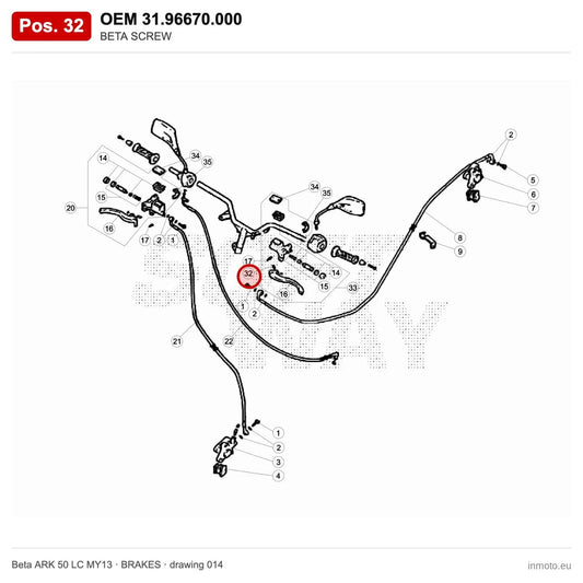 BETA SCREW – OEM 31.96670.000, position 32 on the Beta ARK 50 LC MY13 brakes drawing