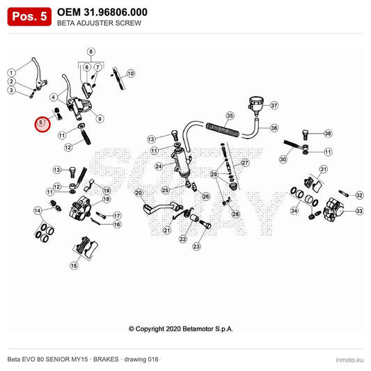 BETA ADJUSTER SCREW – OEM 31.96806.000, position 5 on the Beta EVO 80 SENIOR MY15 brakes drawing