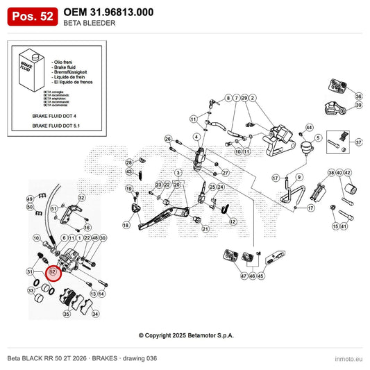 BETA BLEEDER – OEM 31.96813.000, position 52 on the Beta BLACK RR 50 2T 2026 brakes drawing
