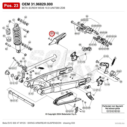 BETA SCREW M5X8 10.9 UNI7380 ZDB – OEM 31.96829.000, position 23 on the Beta EVO 300 4T MY25 swing arm/rear suspension drawing