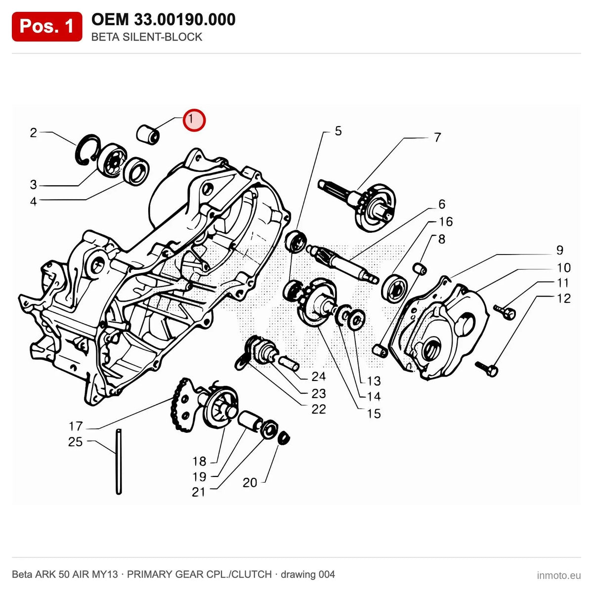 BETA SILENT-BLOCK – OEM 33.00190.000, position 1 on the Beta ARK 50 AIR MY13 primary gear cpl./clutch drawing