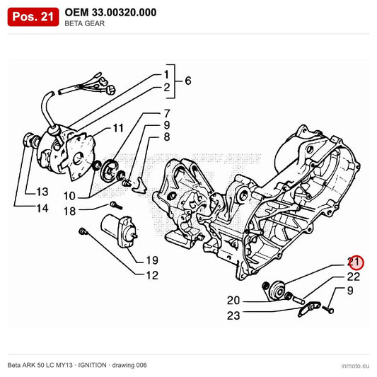 BETA GEAR – OEM 33.00320.000, position 21 on the Beta ARK 50 LC MY13 ignition drawing
