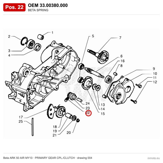 BETA SPRING – OEM 33.00380.000, position 22 on the Beta ARK 50 AIR MY13 primary gear cpl./clutch drawing