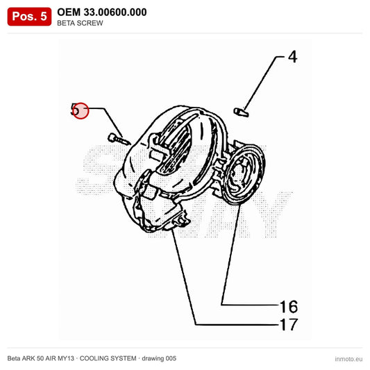 BETA SCREW – OEM 33.00600.000, position 5 on the Beta ARK 50 AIR MY13 cooling system drawing
