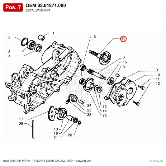 BETA LAYSHAFT – OEM 33.01871.000, position 7 on the Beta ARK AIR MOFA primary gear cpl./clutch drawing