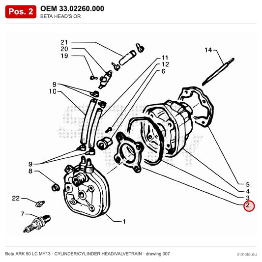 BETA HEAD'S OR – OEM 33.02260.000, position 2 on the Beta ARK 50 LC MY13 cylinder/cylinder head/valvetrain drawing