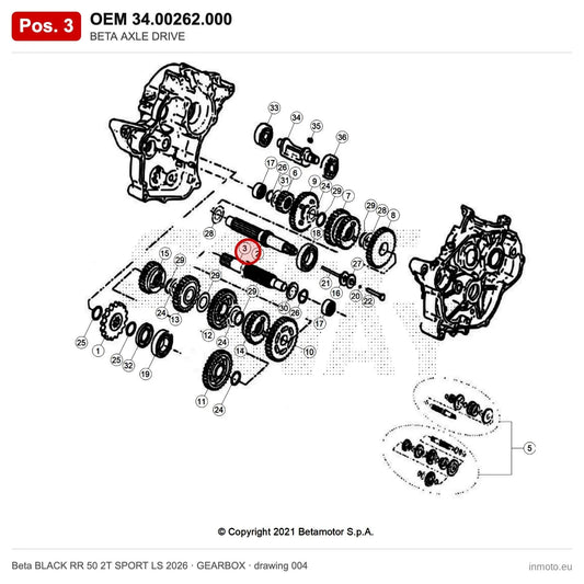 BETA AXLE DRIVE – OEM 34.00262.000, position 3 on the Beta BLACK RR 50 2T SPORT LS 2026 gearbox drawing