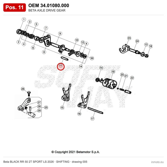 BETA AXLE DRIVE GEAR – OEM 34.01080.000, position 11 on the Beta BLACK RR 50 2T SPORT LS 2026 shifting drawing